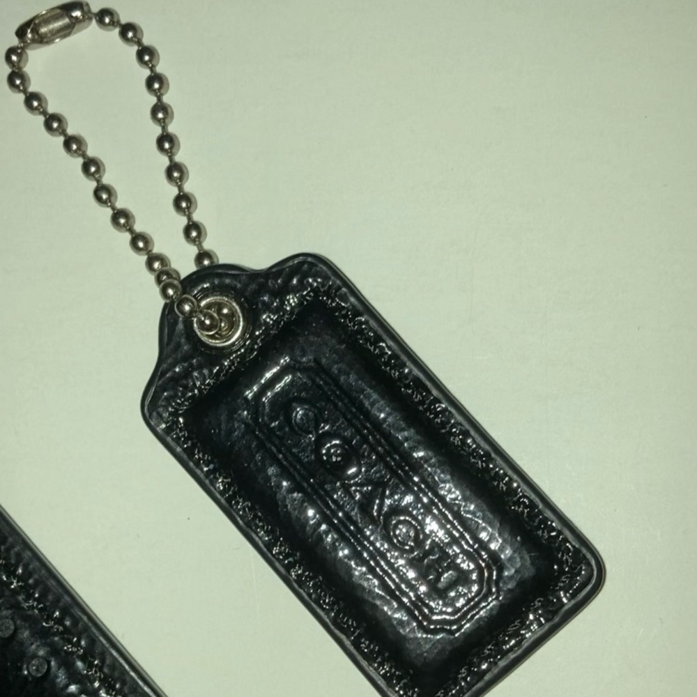 Vintage Coach Black Patent Leather Replacement Hang Tags Two Y2K Bag Charms Lot - Picture 14 of 17